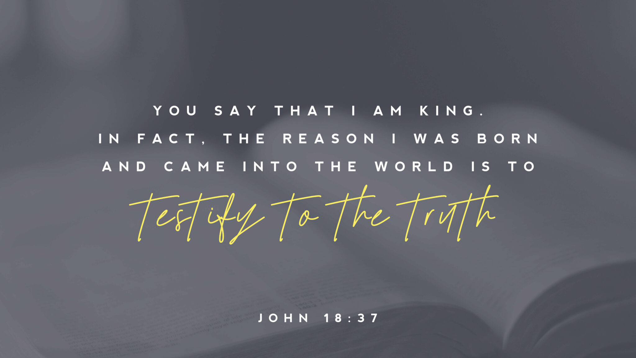 "You say that I am King. In fact, the reason I was born and came into the world is to testify to the truth" (John 18:37)