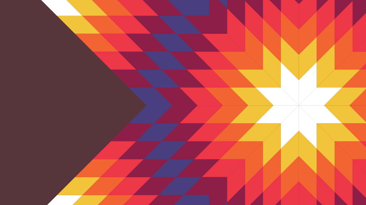 A graphic of a colourful quilted star